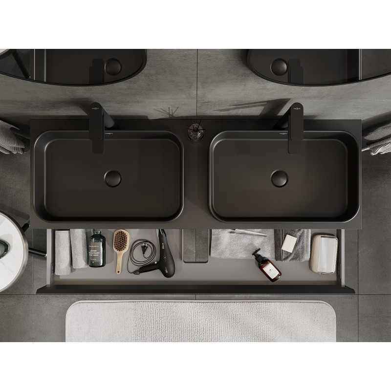 Mexen Orio armario de baño para lavabo de 140 cm con encimera, 1 cajón, negro mate - 91A10-14023-1-BFC71