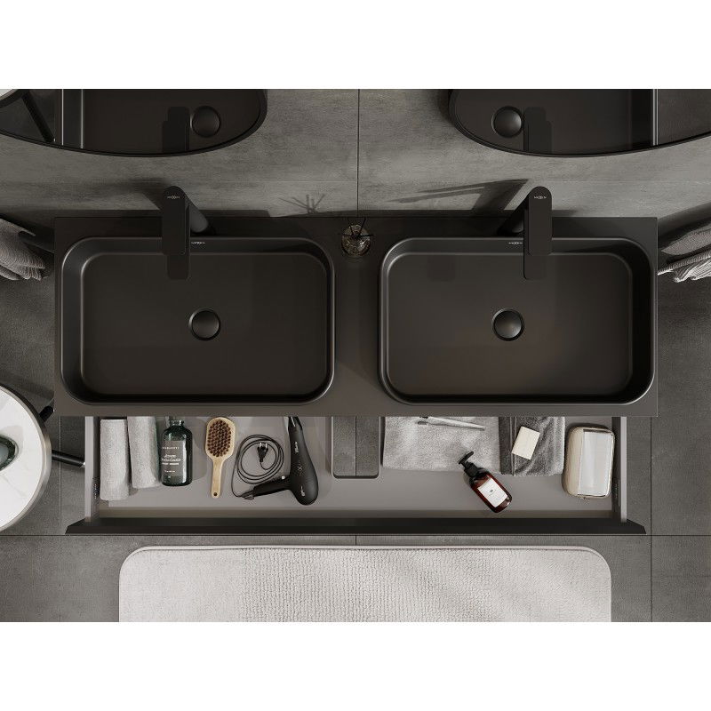 Mexen Orio Badezimmerschrank 140 cm mit Arbeitsplatte, 1 Schublade, Schwarz Matt - 91A10-14023-1-BFC71