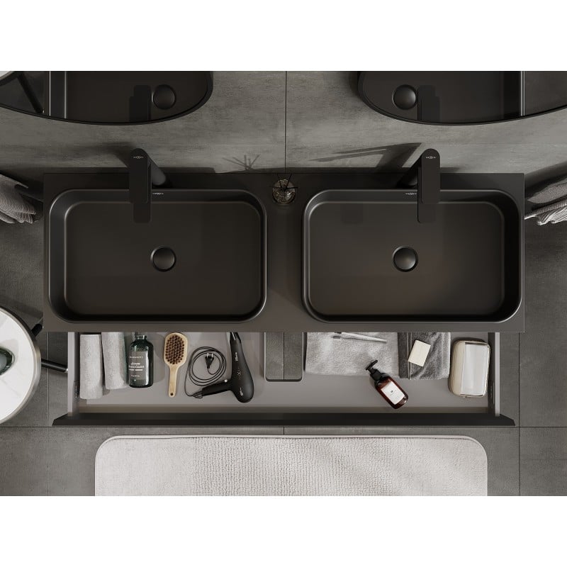 Mexen Orio badkamerkast onder wastafel 140 cm met blad, 1 lade, zwart mat - 91A10-14023-1-BFC71