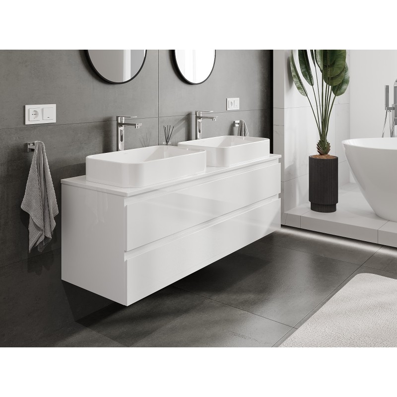 Mexen Orio armario de baño bajo lavabo 140 cm con encimera, 2 cajones, blanco brillo - 91A10-14047-2-BFFC00