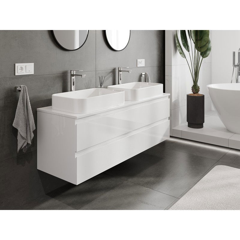 Mexen Orio meuble de salle de bain pour lavabo 140 cm avec plateau, 2 tiroirs, blanc brillant - 91A10-14047-2-BFFC00