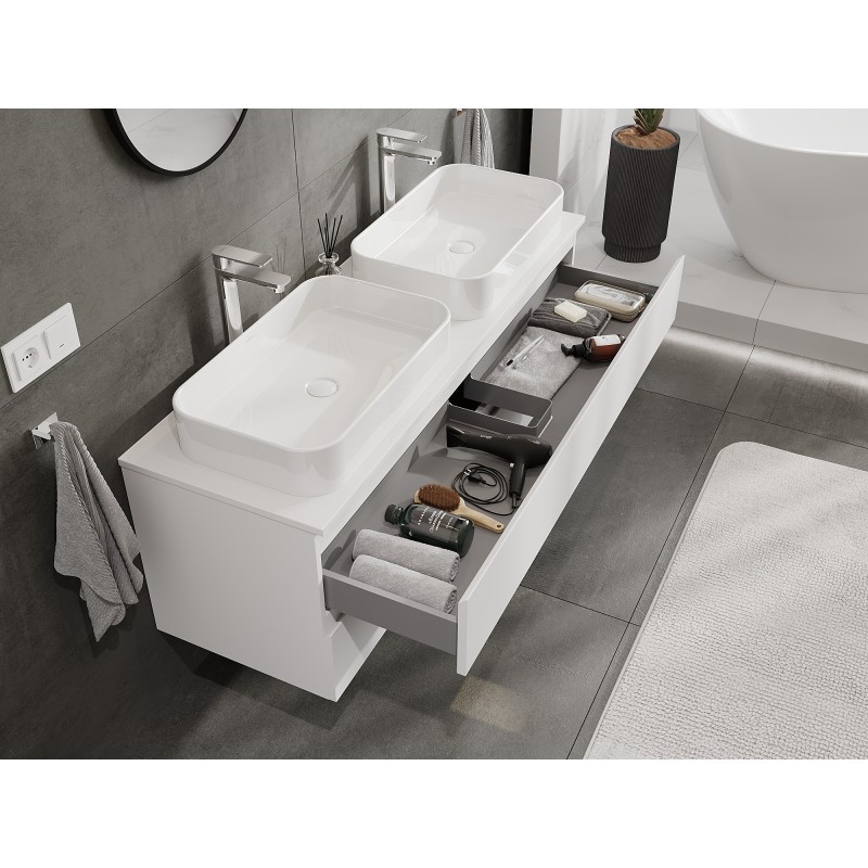 Mexen Orio mueble de baño bajo lavabo 140 cm con encimera, 2 cajones, blanco mate - 91A10-14047-2-BFFC01