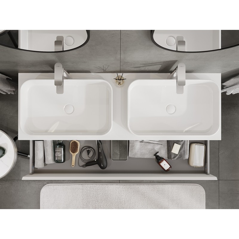 Mexen Orio mobile da bagno sotto lavabo 140 cm con piano, 2 cassetti, bianco opaco - 91A10-14047-2-BFFC01