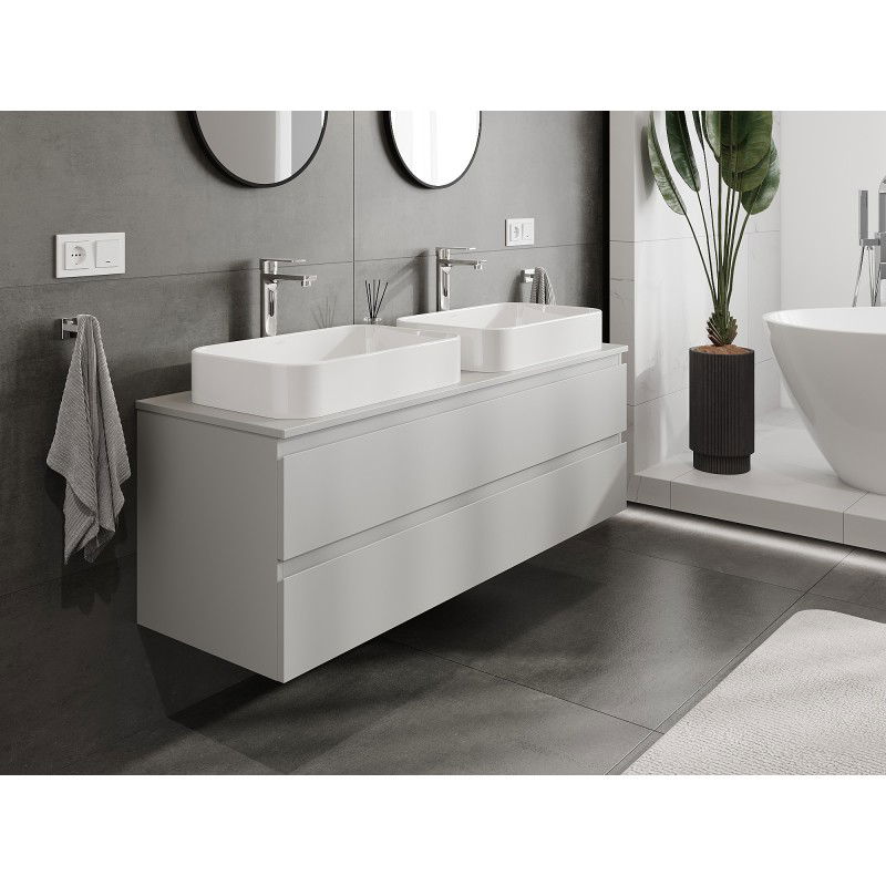 Mexen Orio meuble de salle de bain sous vasque 140 cm avec plateau, 2 tiroirs, gris mat - 91A10-14047-2-BFFC62