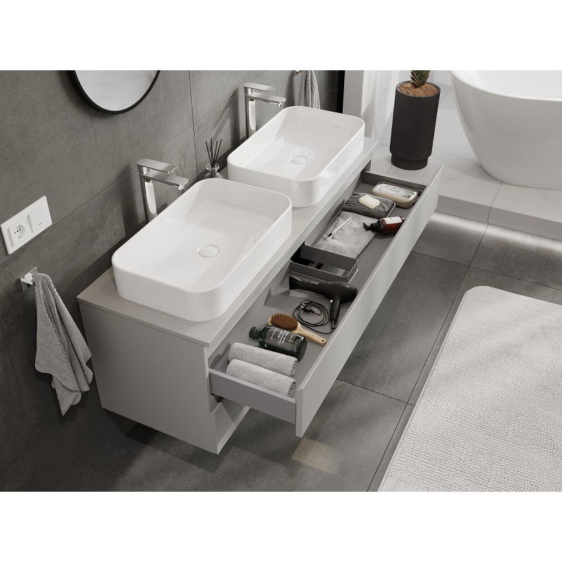 Mexen Orio meuble de salle de bain sous vasque 140 cm avec plateau, 2 tiroirs, gris mat - 91A10-14047-2-BFFC62