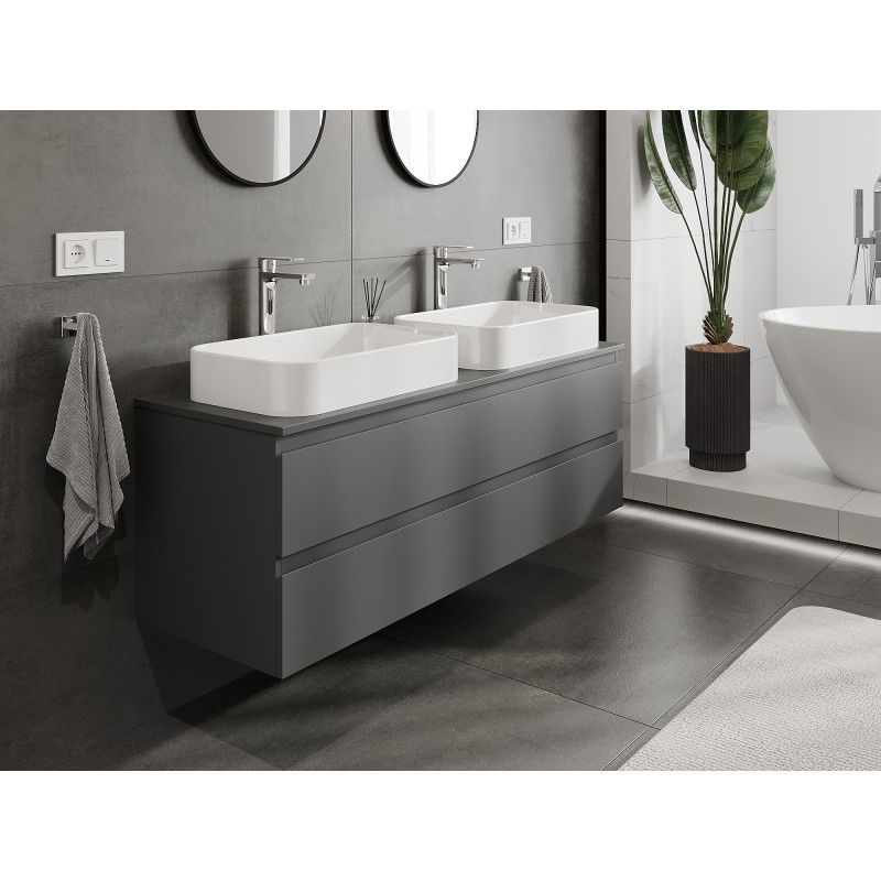 Mexen Orio bathroom cabinet under washbasin 140 cm with countertop, 2 drawers, matte graphite - 91A10-14047-2-BFFC66