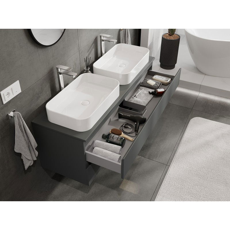 Mexen Orio meuble de salle de bain sous lavabo 140 cm avec plateau, 2 tiroirs, graphite mat - 91A10-14047-2-BFFC66