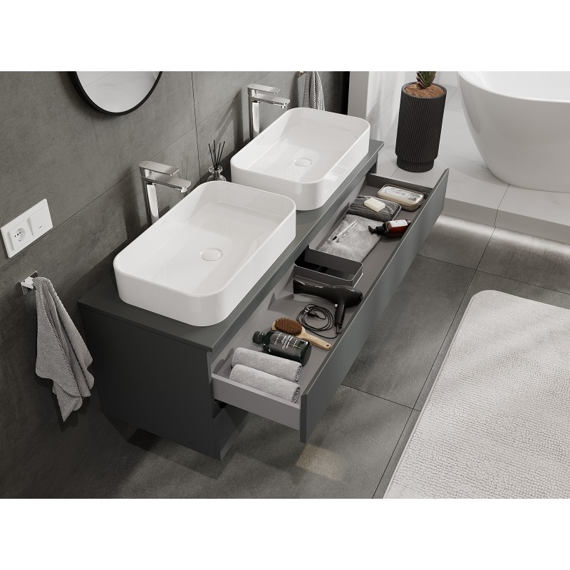 Mexen Orio mobile da bagno sottolavabo 140 cm con piano, 2 cassetti, grafite opaco - 91A10-14047-2-BFFC66