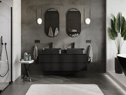 Mexen Orio 140 cm Under-Sink Bathroom Cabinet with Countertop, 2 Drawers, Black Gloss - 91A10-14047-2-BFFC70