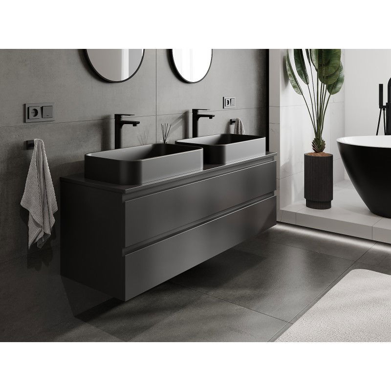 Mexen Orio meuble de salle de bain sous lavabo 140 cm avec plan de travail, 2 tiroirs, noir mat - 91A10-14047-2-BFFC71