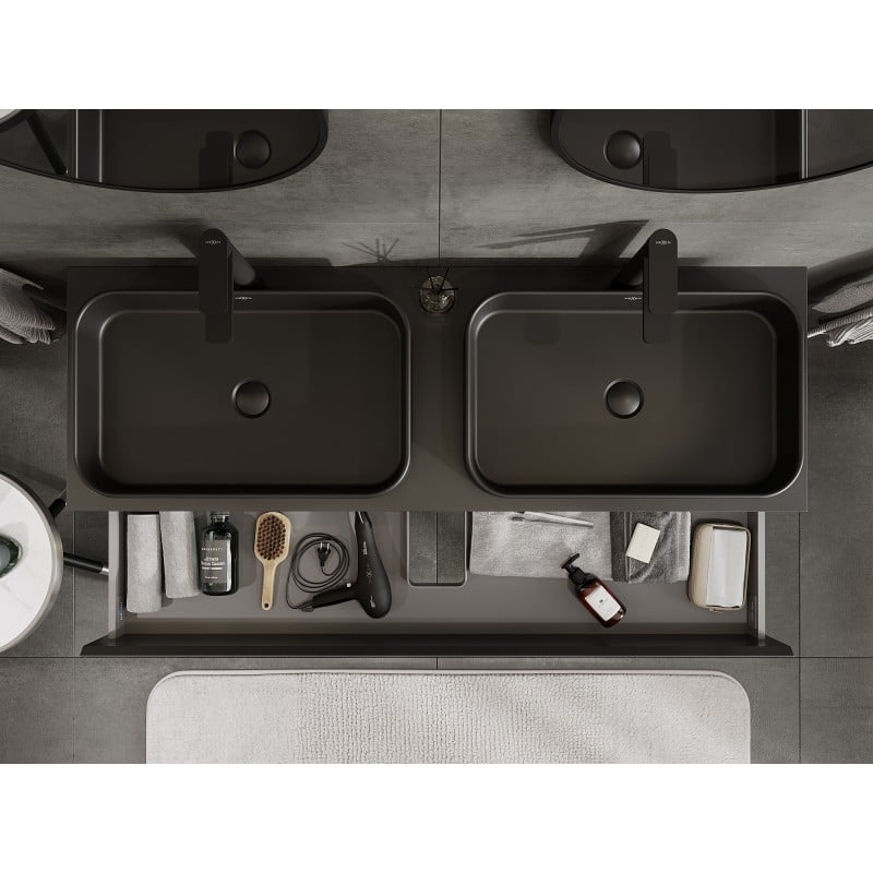 Mexen Orio badkamerkast onder wastafel 140 cm met blad, 2 lades, zwart mat - 91A10-14047-2-BFFC71