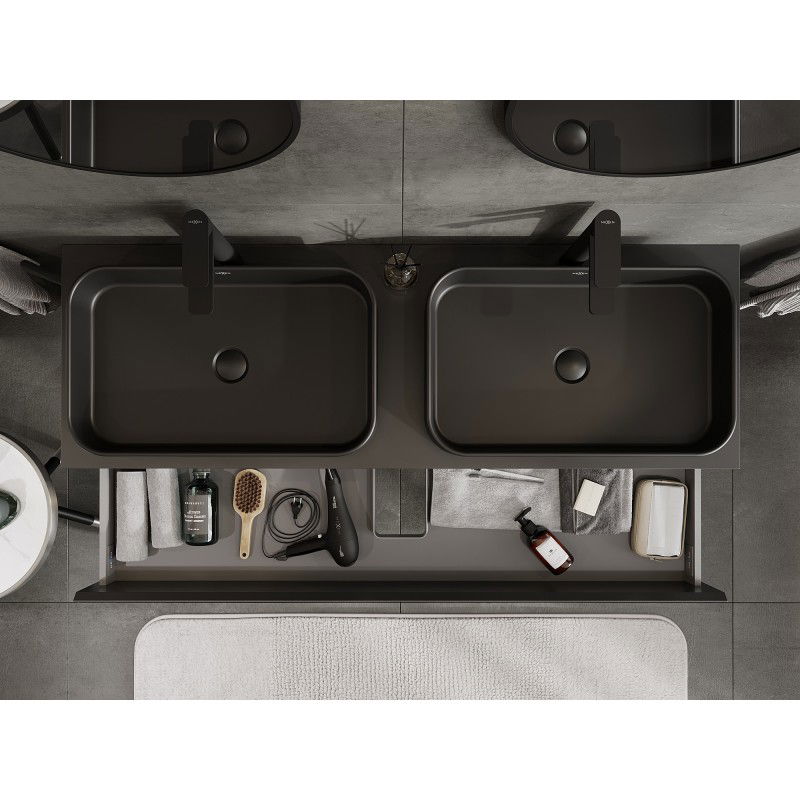 Mexen Orio meuble de salle de bain sous lavabo 140 cm avec plan de travail, 2 tiroirs, noir mat - 91A10-14047-2-BFFC71