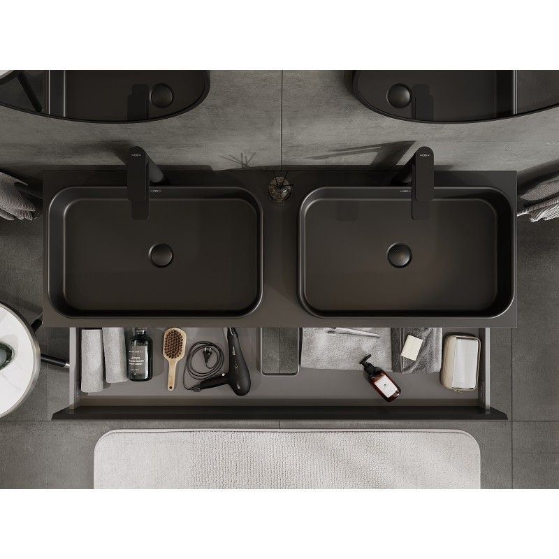 Mexen Orio mobile da bagno sotto lavabo 140 cm con piano, 2 cassetti, nero opaco - 91A10-14047-2-BFFC71