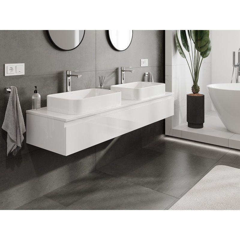 Mexen Orio mobile da bagno sotto lavabo 160 cm con piano, 1 cassetto, bianco lucido - 91A10-16023-1-BFC00