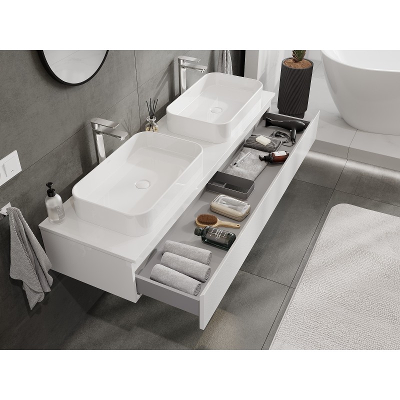 Mexen Orio mobile da bagno sotto lavabo 160 cm con piano, 1 cassetto, bianco lucido - 91A10-16023-1-BFC00