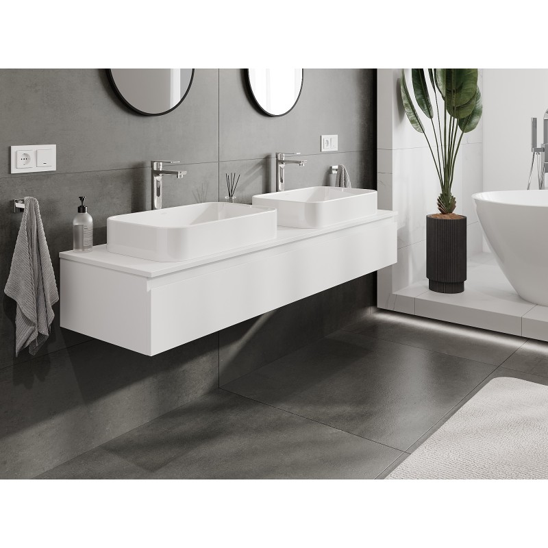 Mexen Orio mueble de baño para lavabo de 160 cm con encimera, 1 cajón, blanco mate - 91A10-16023-1-BFC01