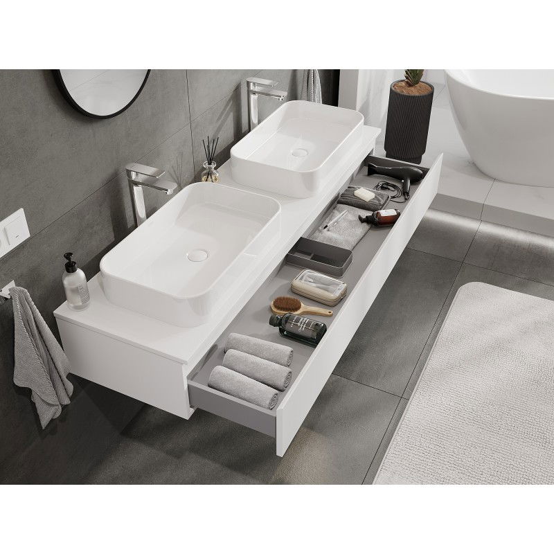 Mexen Orio bathroom cabinet for under sink 160 cm with countertop, 1 drawer, white matt - 91A10-16023-1-BFC01