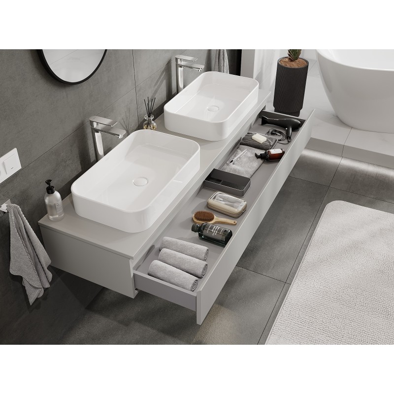 Mexen Orio mobile da bagno 160 cm con piano, 1 cassetto, grigio opaco - 91A10-16023-1-BFC62