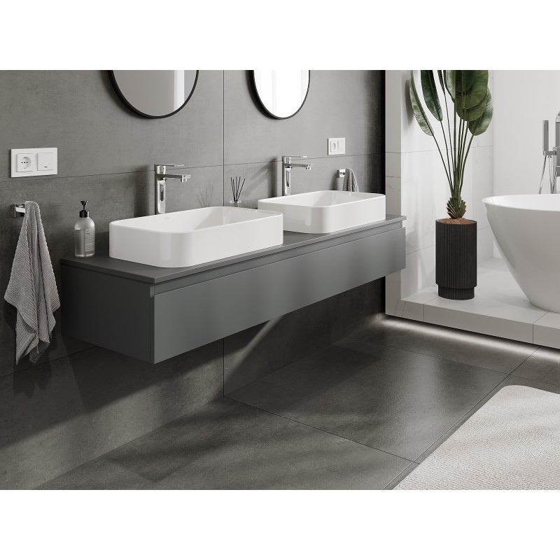 Mexen Orio badkamerkast onder wastafel 160 cm met blad, 1 lade, grafiet mat - 91A10-16023-1-BFC66