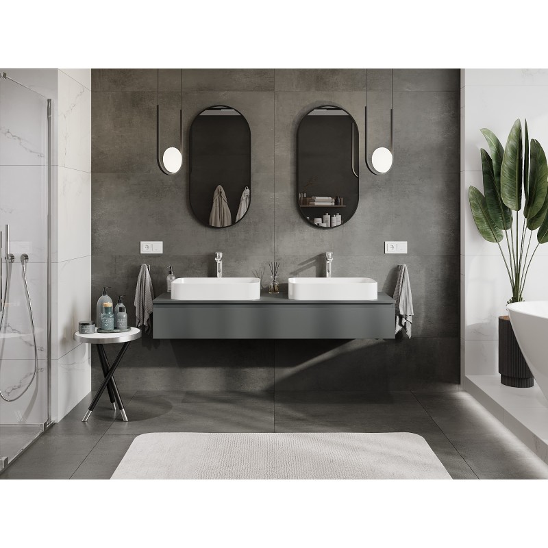 Mexen Orio badkamerkast onder wastafel 160 cm met blad, 1 lade, grafiet mat - 91A10-16023-1-BFC66