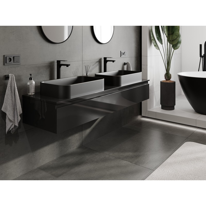 Mexen Orio mobile da bagno sottolavabo 160 cm con piano, 1 cassetto, nero lucido - 91A10-16023-1-BFC70