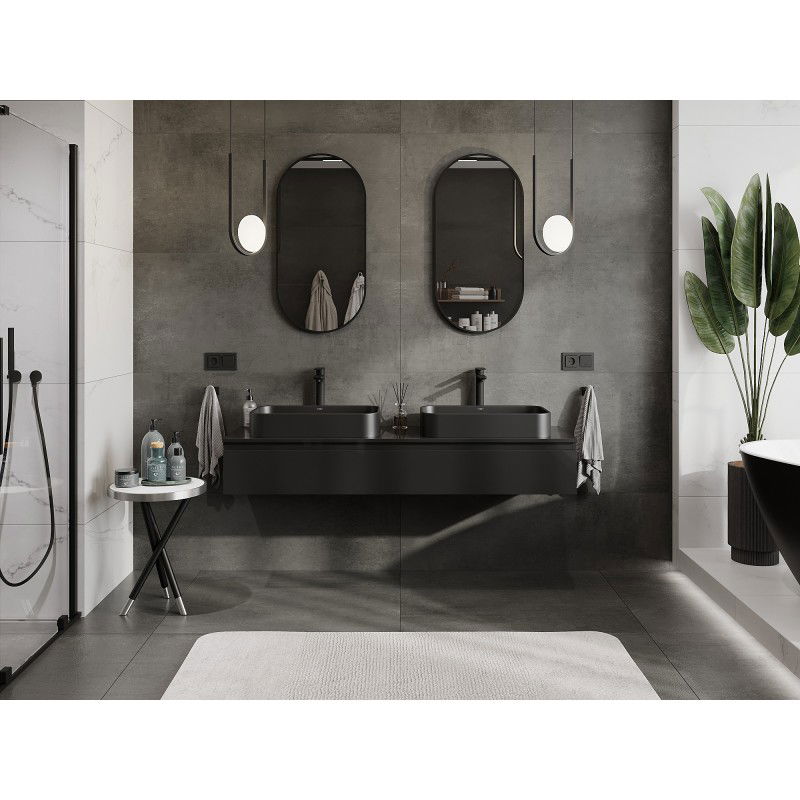 Mexen Orio Badezimmerschrank 160 cm mit Arbeitsplatte, 1 Schublade, schwarz glänzend - 91A10-16023-1-BFC70