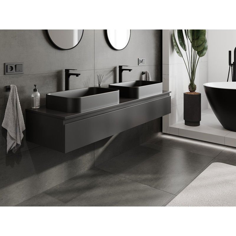 Mexen Orio meuble de salle de bain sous-lavabo 160 cm avec plateau, 1 tiroir, noir mat - 91A10-16023-1-BFC71