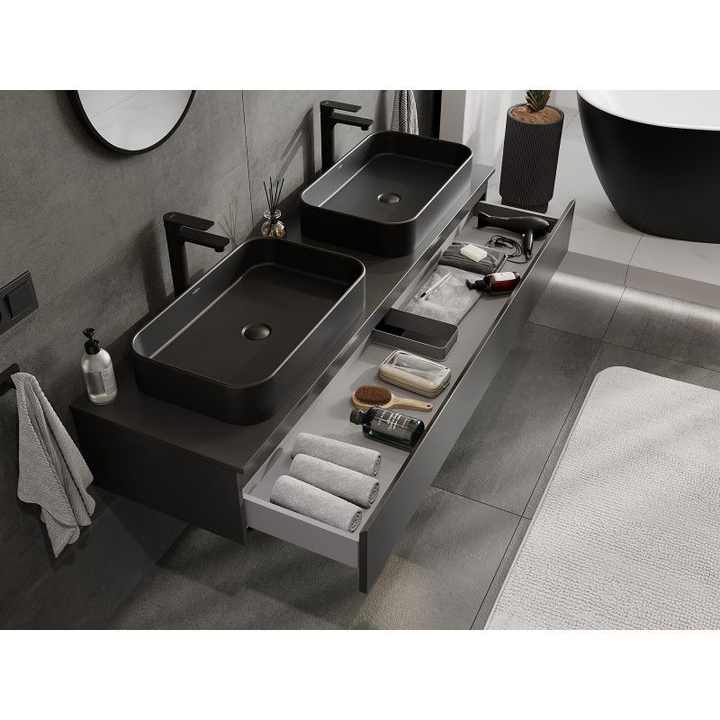 Mexen Orio meuble de salle de bain sous-lavabo 160 cm avec plateau, 1 tiroir, noir mat - 91A10-16023-1-BFC71