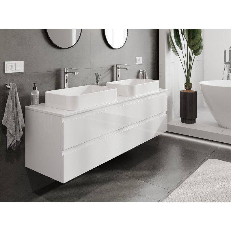 Mexen Orio meuble sous-lavabo 160 cm avec plateau, 2 tiroirs, blanc brillant - 91A10-16047-2-BFFC00