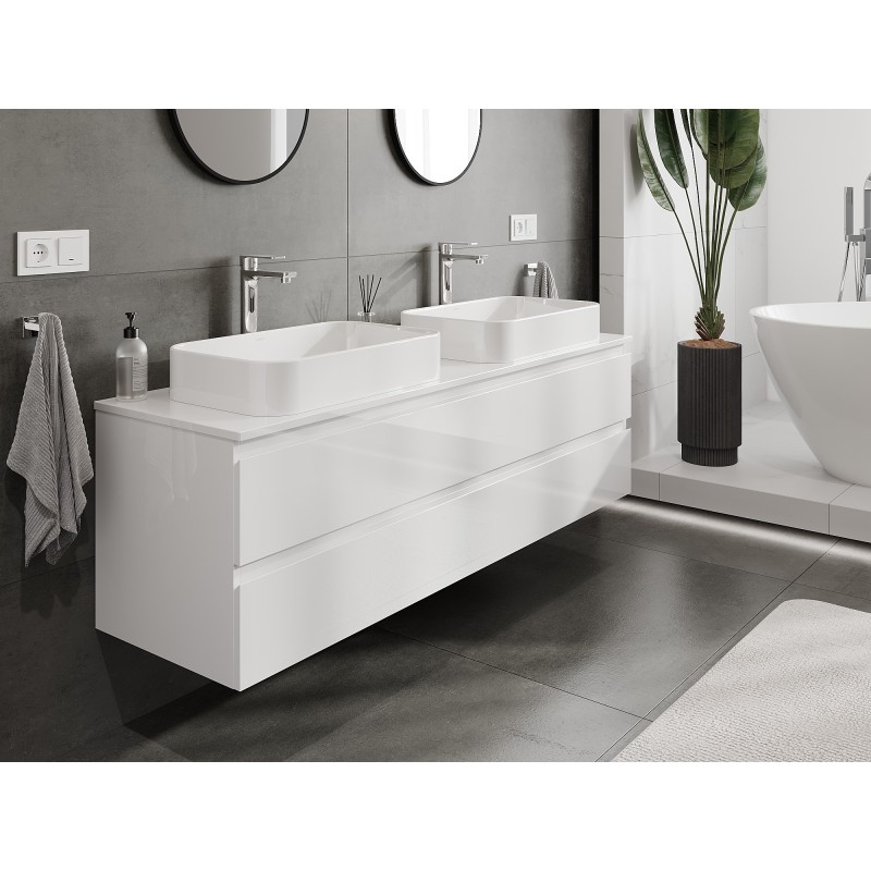 Mexen Orio mobiletto da bagno sotto-lavabo 160 cm con piano, 2 cassetti, bianco lucido - 91A10-16047-2-BFFC00