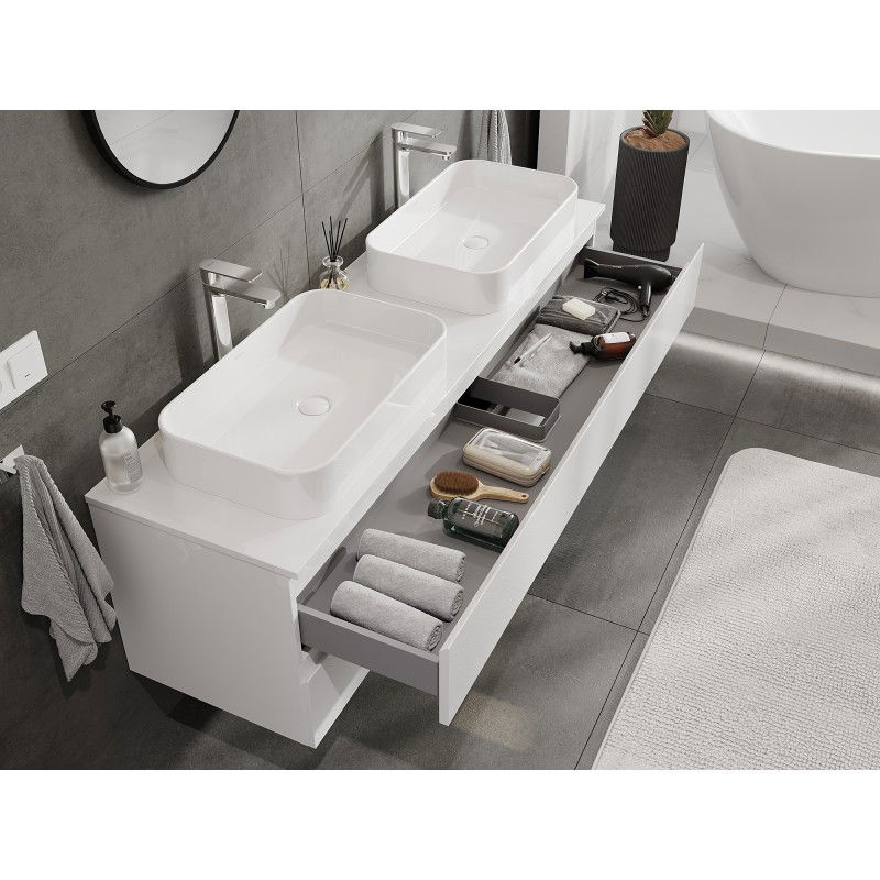 Mexen Orio bathroom cabinet for a washbasin 160 cm with countertop, 2 drawers, white gloss - 91A10-16047-2-BFFC00