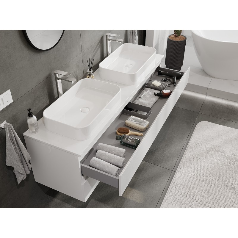 Mexen Orio mobiletto da bagno sotto-lavabo 160 cm con piano, 2 cassetti, bianco lucido - 91A10-16047-2-BFFC00