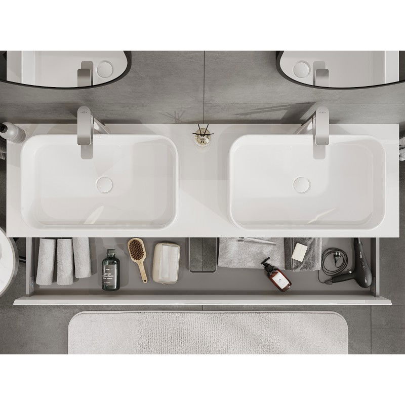 Mexen Orio meuble sous-lavabo 160 cm avec plateau, 2 tiroirs, blanc brillant - 91A10-16047-2-BFFC00