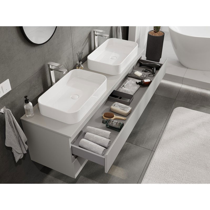Mexen Orio bathroom cabinet with countertop 160 cm, 2 drawers, matte grey - 91A10-16047-2-BFFC62