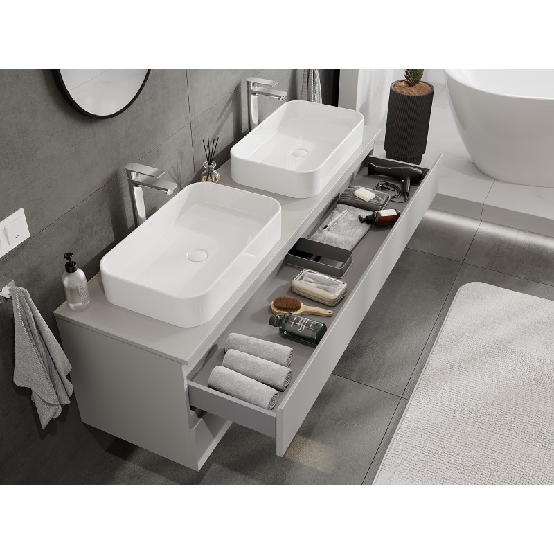 Mexen Orio mobile da bagno sottolavabo 160 cm con piano, 2 cassetti, grigio opaco - 91A10-16047-2-BFFC62