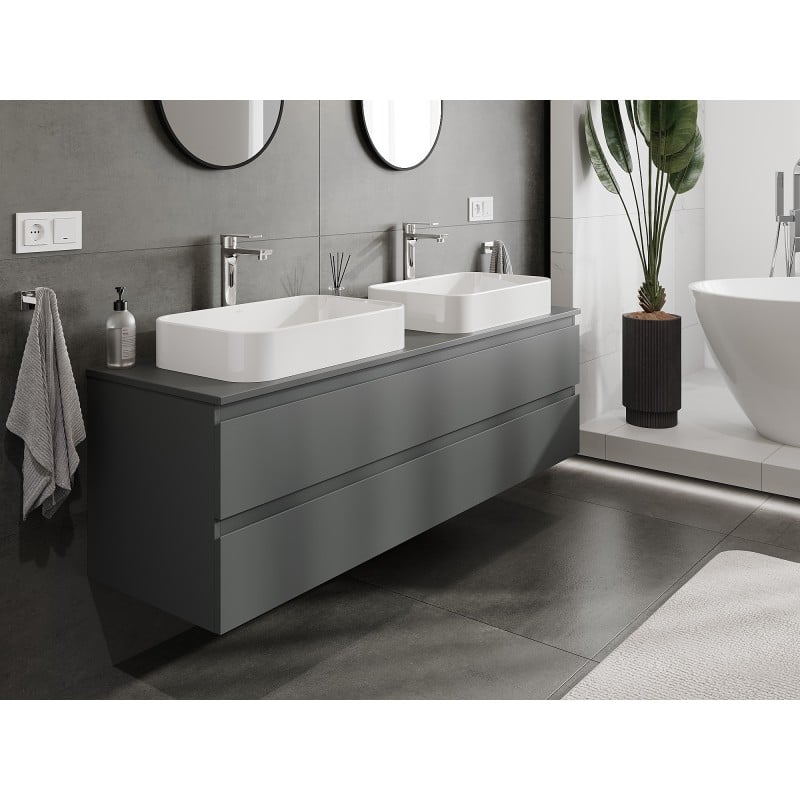 Mexen Orio bathroom cabinet under-sink 160 cm with countertop, 2 drawers, matte graphite - 91A10-16047-2-BFFC66