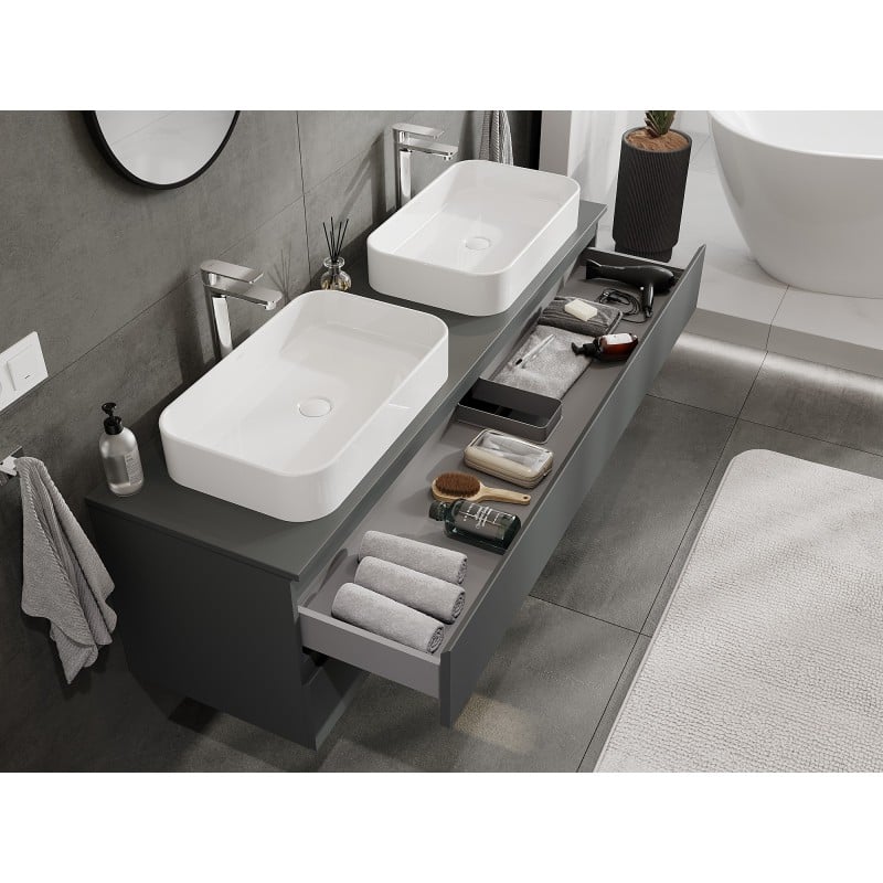 Mexen Orio bathroom cabinet under-sink 160 cm with countertop, 2 drawers, matte graphite - 91A10-16047-2-BFFC66