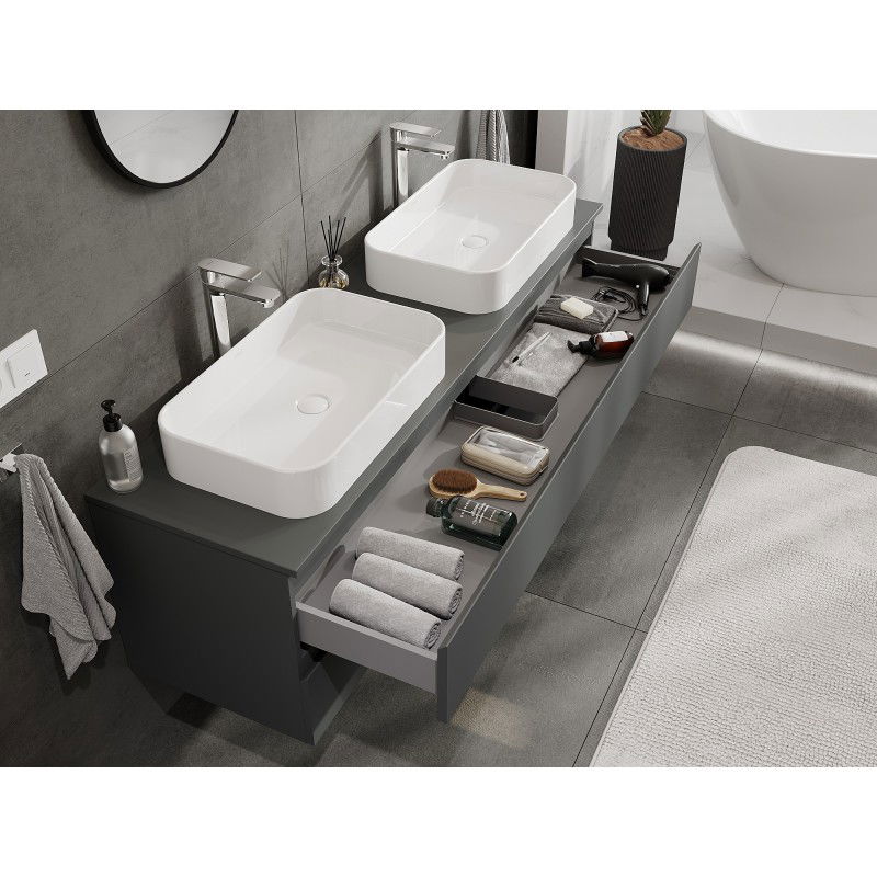 Mexen Orio placard de salle de bain sous lavabo 160 cm avec plateau, 2 tiroirs, graphite mat - 91A10-16047-2-BFFC66