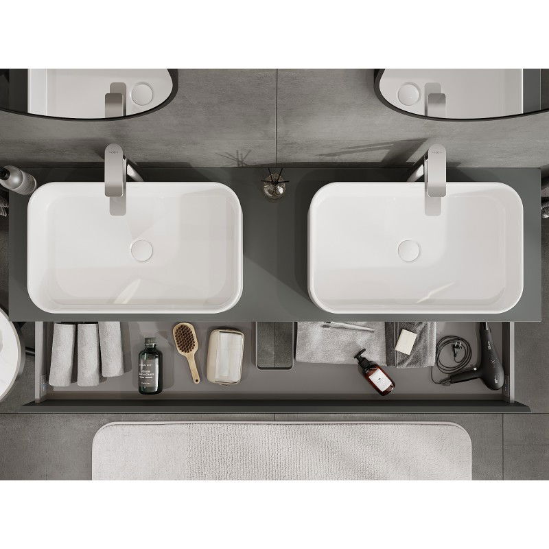 Mexen Orio placard de salle de bain sous lavabo 160 cm avec plateau, 2 tiroirs, graphite mat - 91A10-16047-2-BFFC66