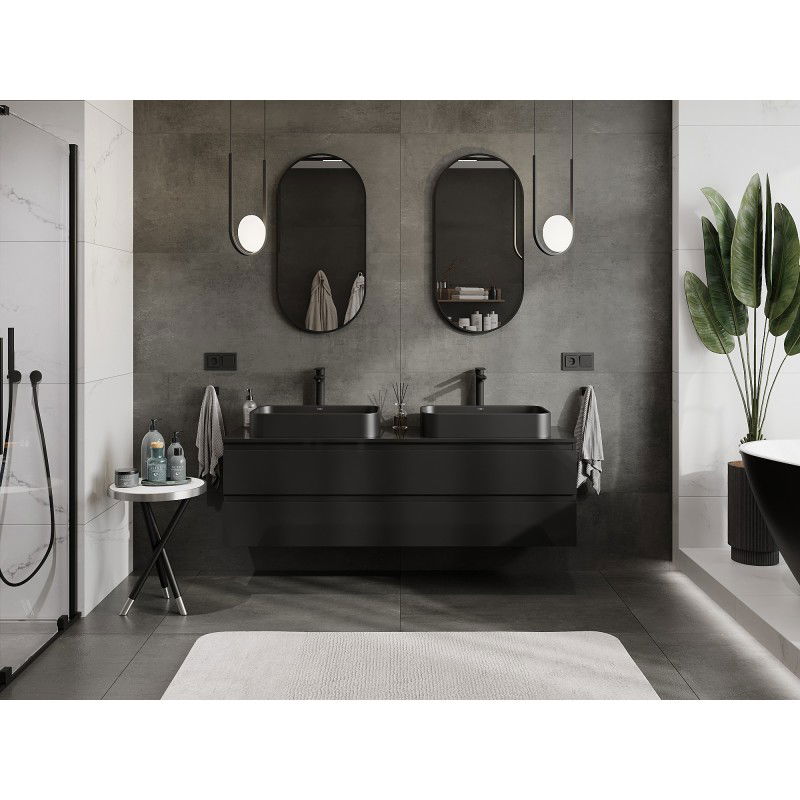 Mexen Orio bathroom cabinet for sink 160 cm with countertop, 2 drawers, black gloss - 91A10-16047-2-BFFC70