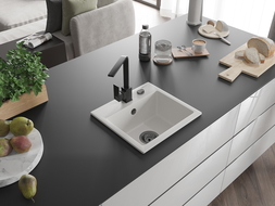 Mexen Milo granitizlietne 1-kameru ar virtuvju jaucējkrānu Rita, balts - 6505-20-670300-70