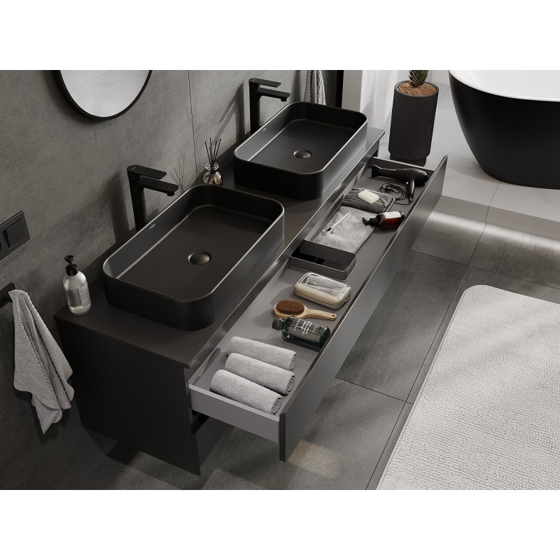Mexen Orio mueble de baño bajo lavabo 160 cm con encimera, 2 cajones, negro mate - 91A10-16047-2-BFFC71