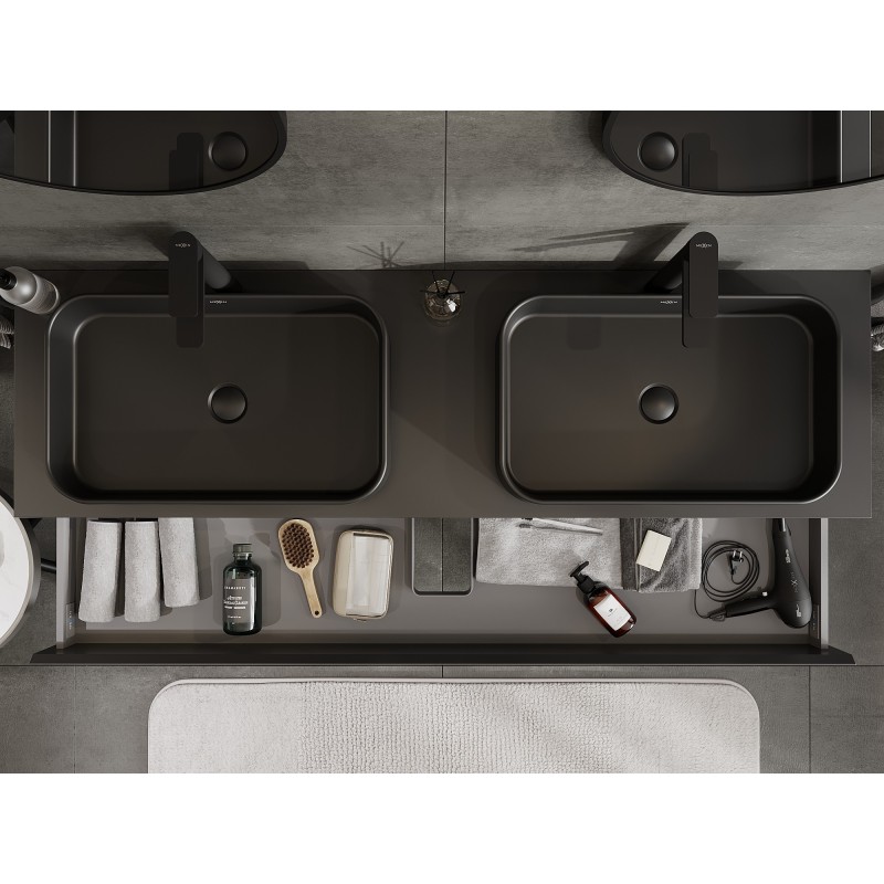 Mexen Orio mueble de baño bajo lavabo 160 cm con encimera, 2 cajones, negro mate - 91A10-16047-2-BFFC71