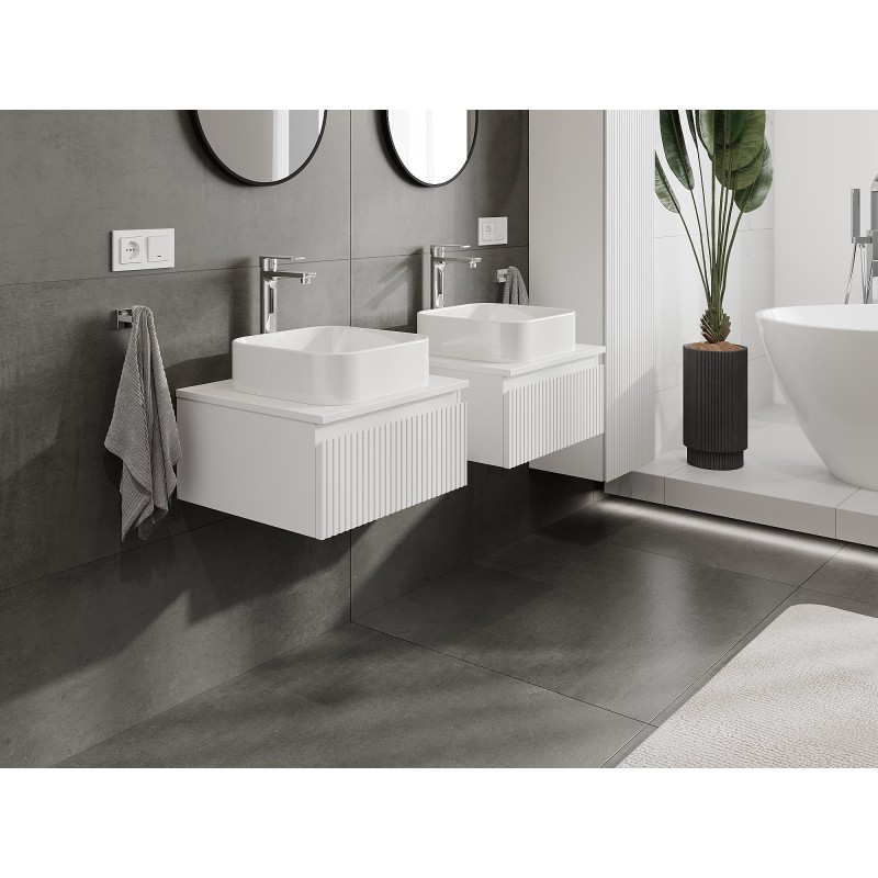 Mexen Rivel badkamerkast onder wastafel 50 cm met blad, 1 lade, geribbeld, mat wit - 91A20-05023-1-BFC01