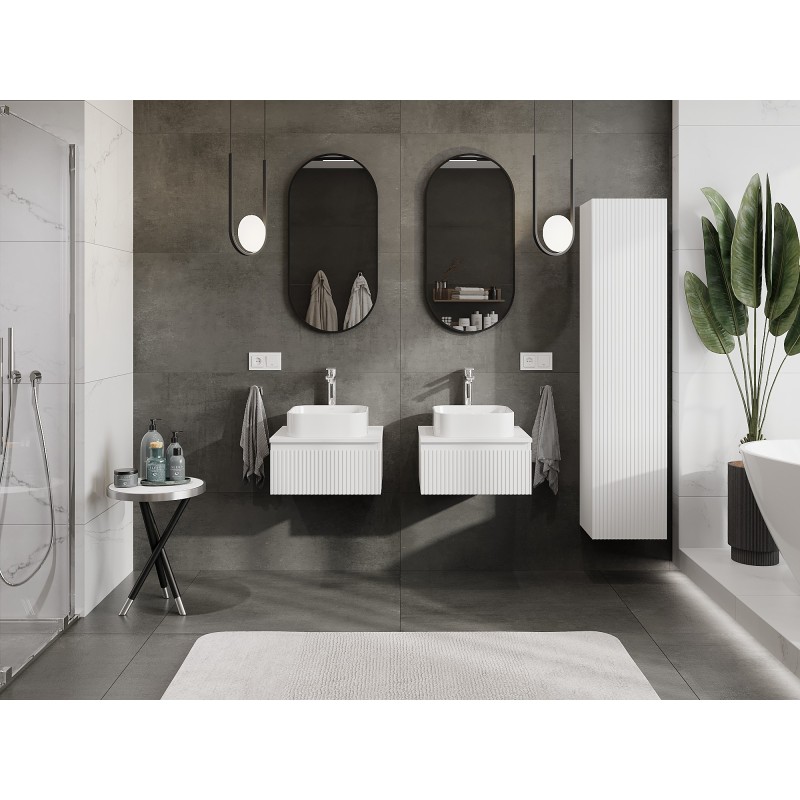 Mexen Rivel Badschrank für Waschbecken 50 cm mit Tischplatte, 1 Schublade, gerillt, weiß matt - 91A20-05023-1-BFC01