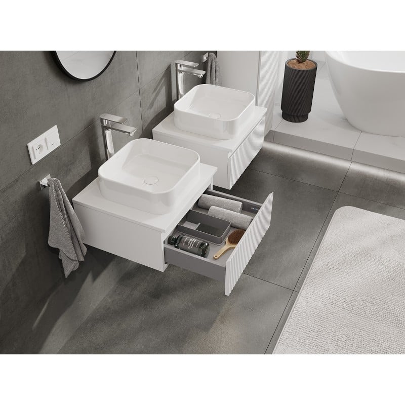 Mexen Rivel szafka łazienkowa podumywalkowa 50 cm z blatem, 1 szuflada, ryflowana , biała mat - 91A20-05023-1-BFC01