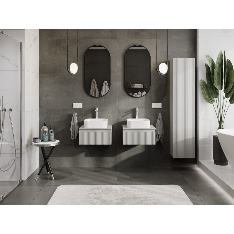 Mexen Rivel placard de salle de bain sous vasque 50 cm avec plateau, 1 tiroir, cannelé, gris mat - 91A20-05023-1-BFC62