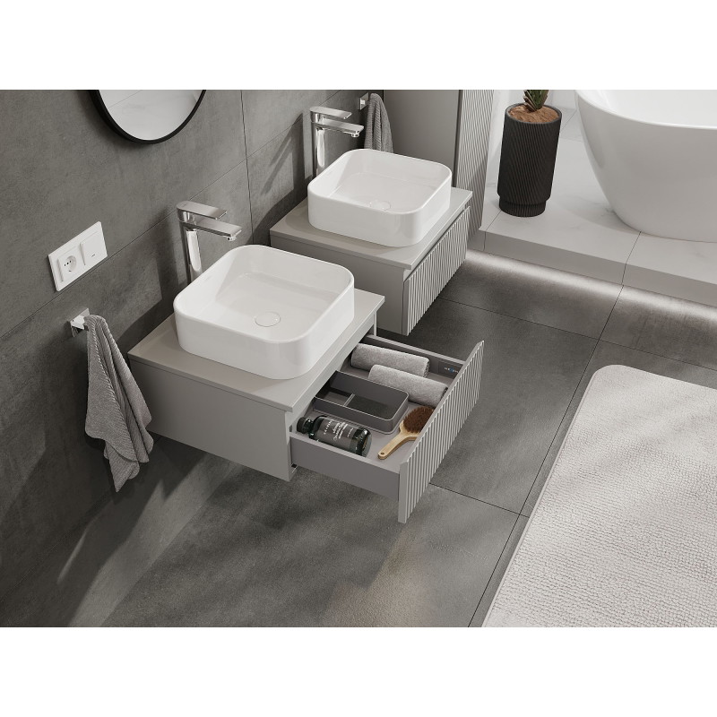 Mexen Rivel Mobiletto da bagno sospeso 50 cm con piano, 1 cassetto, scanalato, grigio opaco - 91A20-05023-1-BFC62