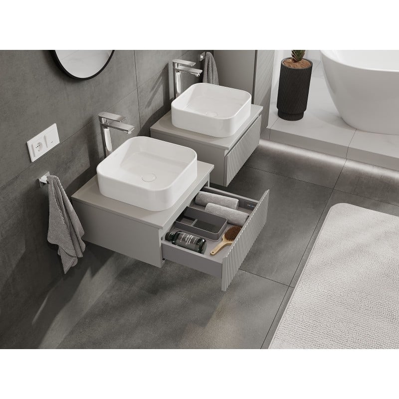 Mexen Rivel szafka łazienkowa podumywalkowa 50 cm z blatem, 1 szuflada, ryflowana , szara mat - 91A20-05023-1-BFC62