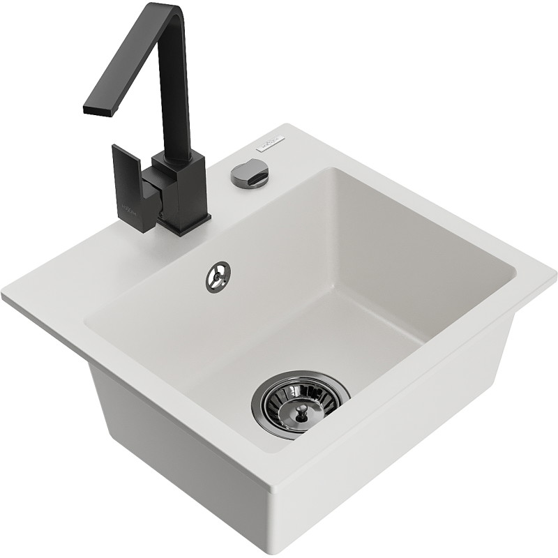 Mexen Milo évier en granit 1 cuve avec robinet de cuisine Rita, blanc - 6505-20-670300-70